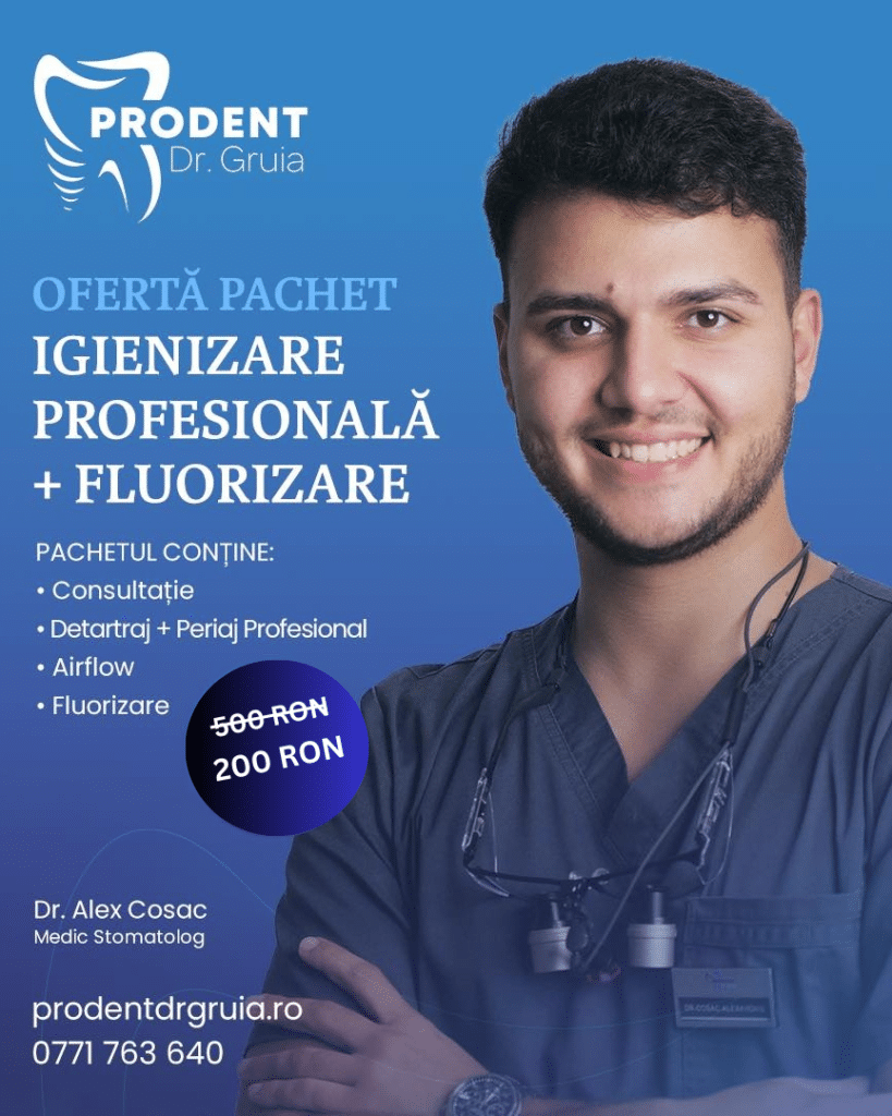 consultație, detartraj, periaj profesional fluorizare și Airflow + RADIOGRAFIE gratuită.